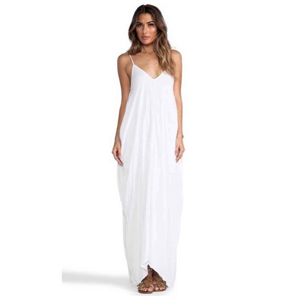 Indah Nalah SimpleFlow Maxi Slip Dress White Pockets Size XS
